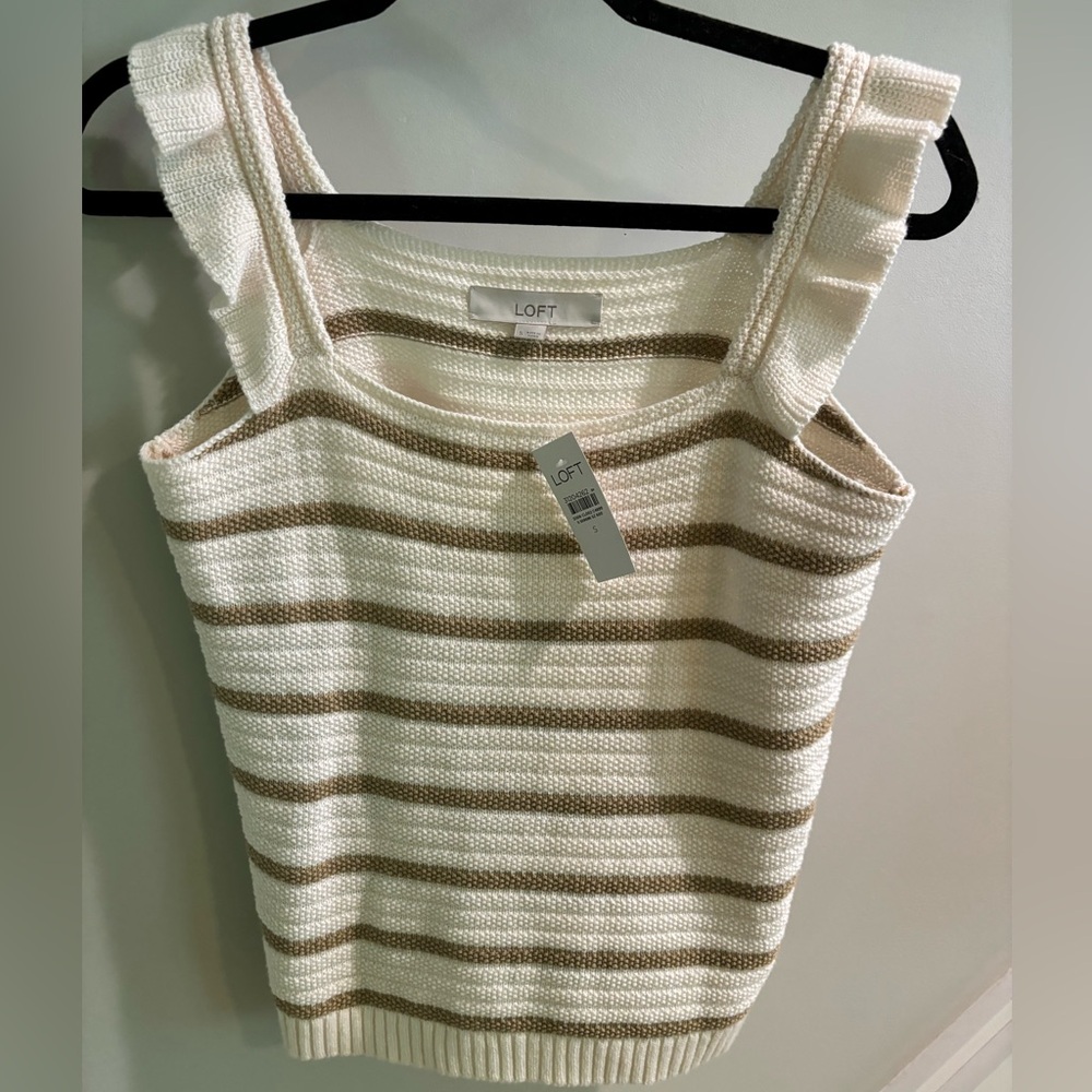 NWT Loft Striped Ruffle Strap Sweater Tank - Picture 2 of 9